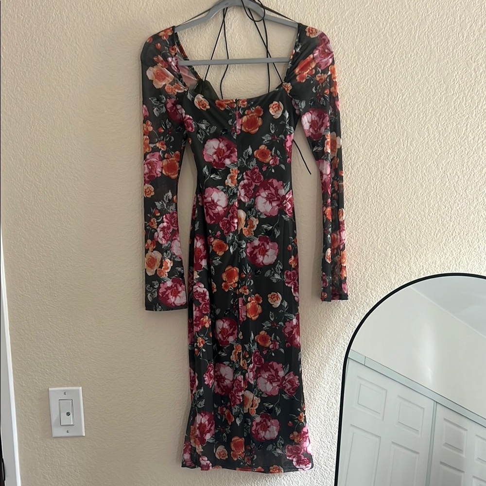 Vici Green Floral Long Sleeve Dress
